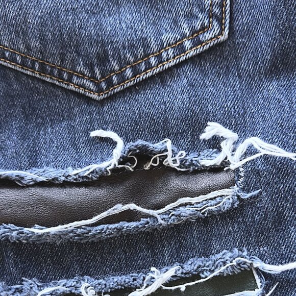 Jeremy Scott Ripped Denim Jeans Size 8 Multicolor Lamb Leather Patches Italy - Picture 7 of 10